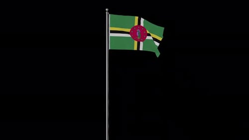 Dominica Flag Waving Animation on Flagpole