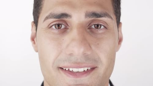 Man Smiling With Eyes Opening, Close Up Portrait