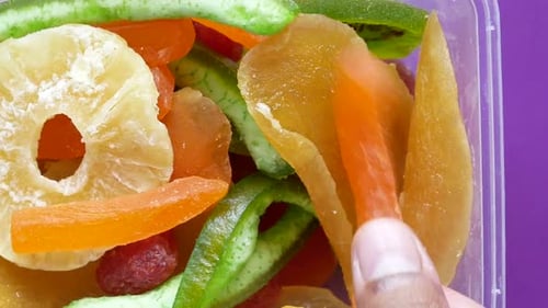 Close Up of Hand Adding Candied Fruit