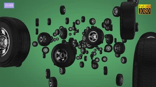 Floating 3D Car Tires and Wheels Seamless Loop Background