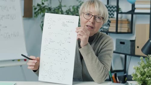 Woman Explains Chemical Structures in Classroom Setting