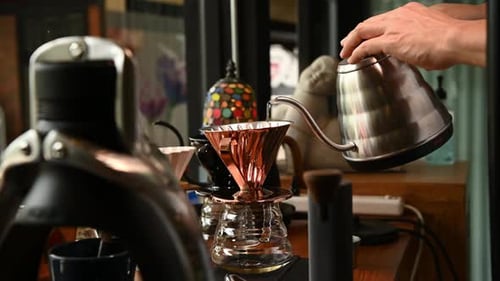 Pouring Hot Water to Make Fresh Coffee