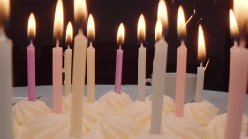 Birthday Cake with Candles and Sparklers