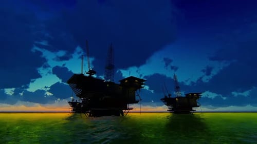 Accumulation Of Oil Rigs At Sea