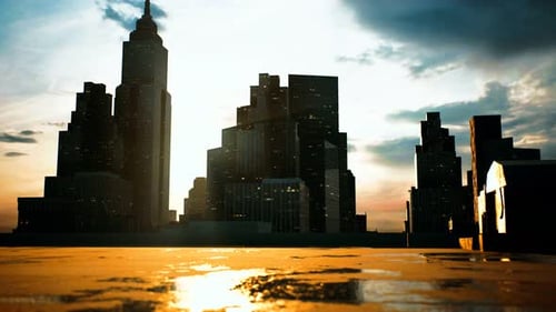 Wolkenkratzer der Großstadt bei Sonnenuntergang