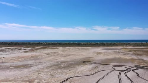 Aerial photography of the Black Sea in Anapa. Shooting a shallow bay in sunny weather.