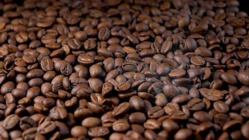 Rauch über einer gerösteten Kaffeebohne im Ofen. Sanfte Bewegung der Arabica-Kaffeesamen
.