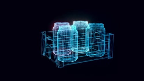 Rotating Futuristic Wireframe Jars in Crate Hologram