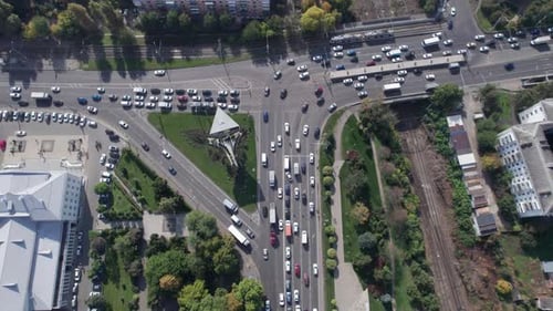 Drones Point of View Traffic Jam Top View Transportation Concept Intersection Crossroad Aerial View