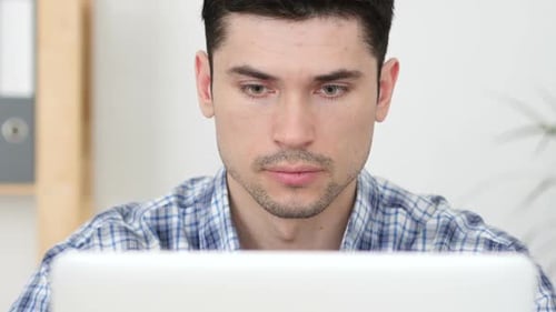 Man Shocked at Computer Screen, Close Up Office