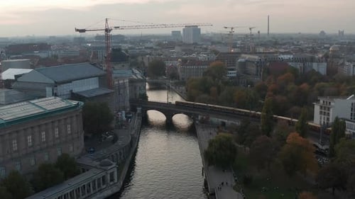 S Bahn Train Crossing Spree River on Railway Bridge Heading to Museum Island