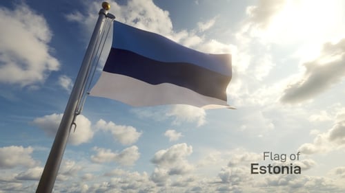 Realistic Estonian Flag Waving Against Sunny Sky