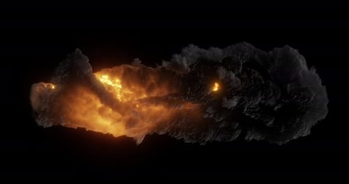 Feuerballtornado, helle Explosion mit schwarzen Wolken, Rauch.