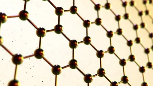 Structure en graphène bouclable. Lignes d'atomes de carbone avec des particules en arrière-plan