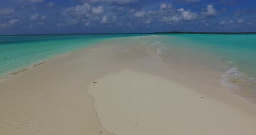 Wide birds eye abstract shot of a paradise sunny white sand beach and turquoise sea background in co