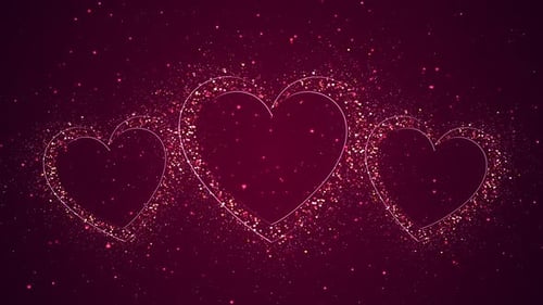 Glowing Hearts with Sparkling Particles Romantic Celebration Background