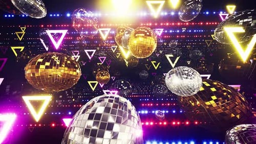 Dynamic Disco Ball and Neon Triangle Party Loop Background