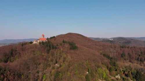 Beautiful evening flight over castle Wachenburg.