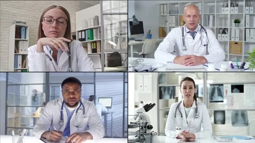 Medical Professionals Have Virtual Meeting in Workplace