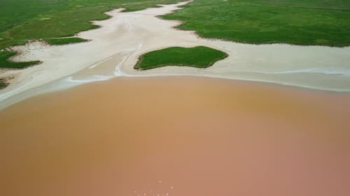 Aerial View of a Pink Salt Lake
