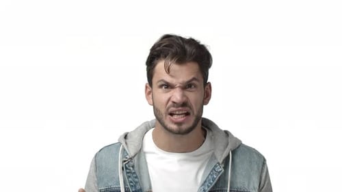 Man Expressing Anger on a White Background