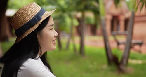 Woman visit ancient temple