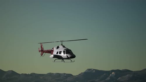 Realistic 3D Helicopter Flying Over Mountain Landscape