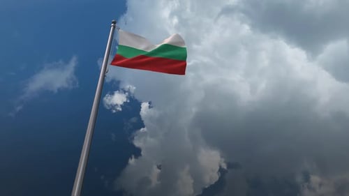 Bulgaria Flag Waving Against Dynamic Cloudy Sky