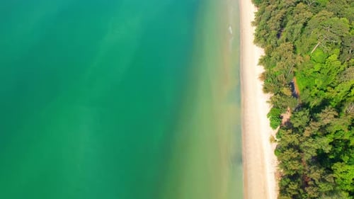 4K aerial view from a drone. coast with turquoise waters and beautiful beaches.