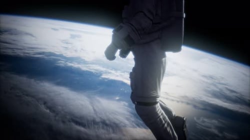 Astronaut Floating in Orbit Above Planet Earth