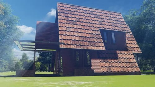 The concept of a minimalist house in the middle of the forest