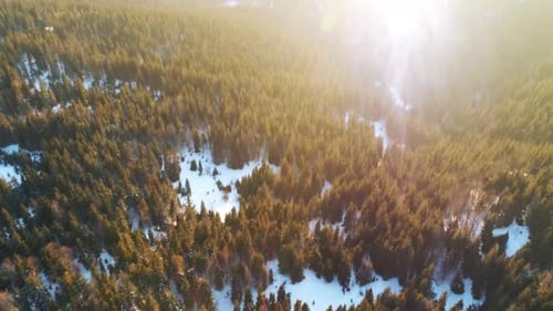 Aerial View in Sundown Winter Mountain