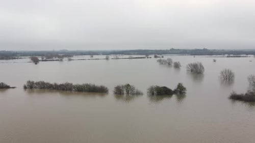 Aerial View of Flooding in the UK During the Winter Causing Devastation