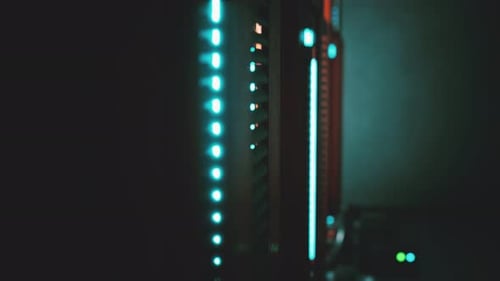 Animated Server Rack with Flickering Blue and Red Lights