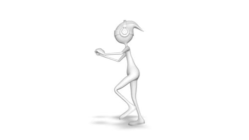 3D Abstract Figure Dancing with Headphones on White Background