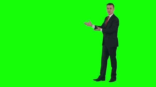 Man in Suit Presenting on Green Screen