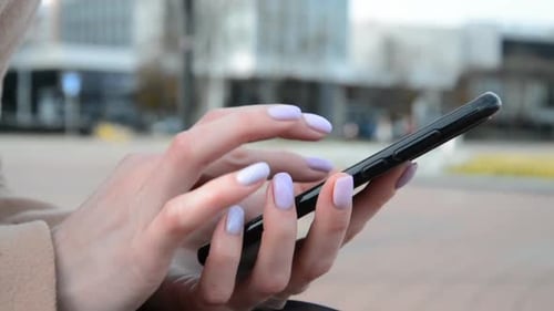 Close Up Business Woman Hands Typing Message Smartphone