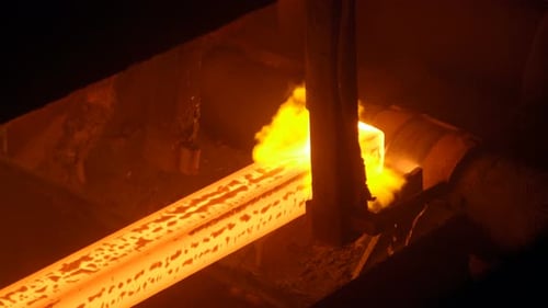Hot Steel Billets Continuous Casting at a Metallurgical Plant