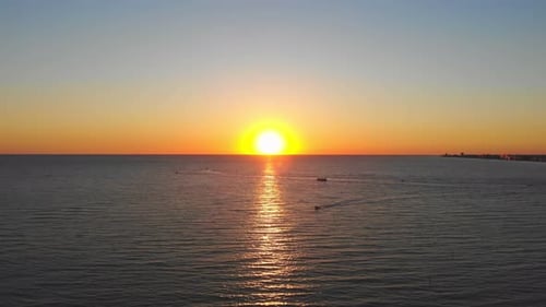 Beautiful Sunset Over the Sea. The Sun Is Reflected in the Water, Fabulous Sunset Landscape