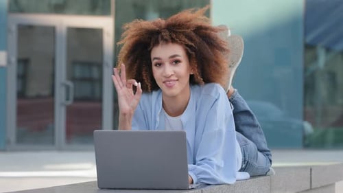 Young Student Girl African American Business Woman Freelancer User Web Designer Marketer Smm