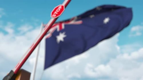 Automatic Barrier Closing with Stop Sign and Australian Flag