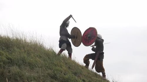 Medieval Warriors Clash on Grassy Hilltop