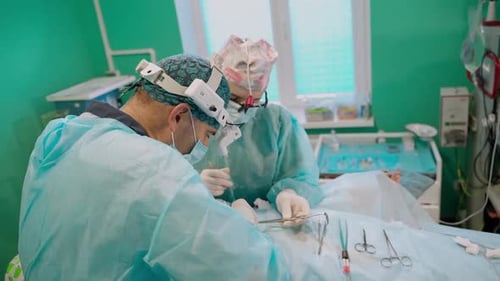 Surgeons Operating in a Hospital Operating Room