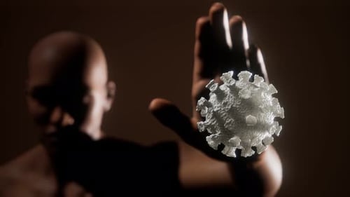Scared Man Gesturing Stop Afraid of Coronavirus COVID-19 Infection