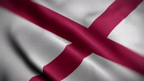 Waving Flag of Alabama State with Red Cross on White Background