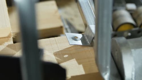 Closeup Worker Twists Screw in Wooden Part with Screwdriver