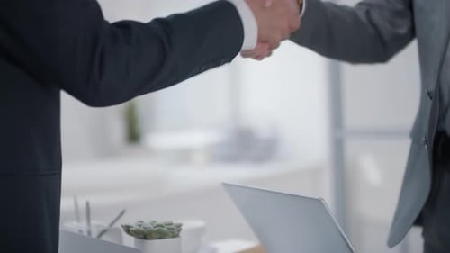 Professional Handshake in Bright Office Workspace