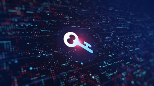 Digital Key Icon Animation on Futuristic Tech Background