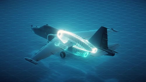 Animated Digital Blueprint Scan of a Military Fighter Jet