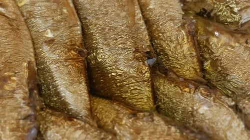 Close Up of Golden Smoked Sprats